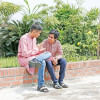 Siblings talking to each other.