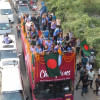 Bangladesh's triumphant SAFF winning team parade through the streets of Dhaka on an open-top bus. Bangladesh's triumphant SAFF winning team parade through the streets of Dhaka on an open-top bus.