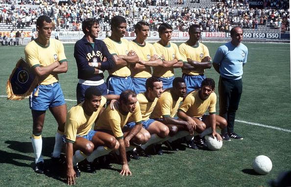 1970 World Cup Semi-Final, Guadalajara, Mexico, 17th June, 1970, Brazil 3 v Uruguay 1, The Brazilian team line up before their match with Uruguay Photo: Getty Images