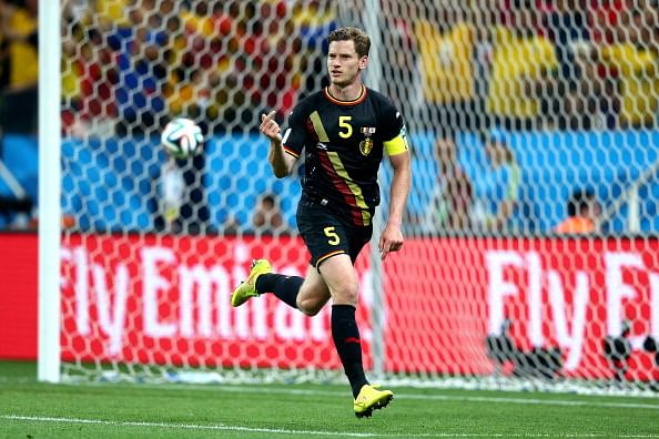 Jan Vertonghen of Belgium celebrates scoring his team's first goal during the 2014 FIFA World Cup Brazil Group H match between Korea Republic and Belgium at Arena de Sao Paulo on June 26, 2014 in Sao Paulo, Brazil. Photo: Getty Images