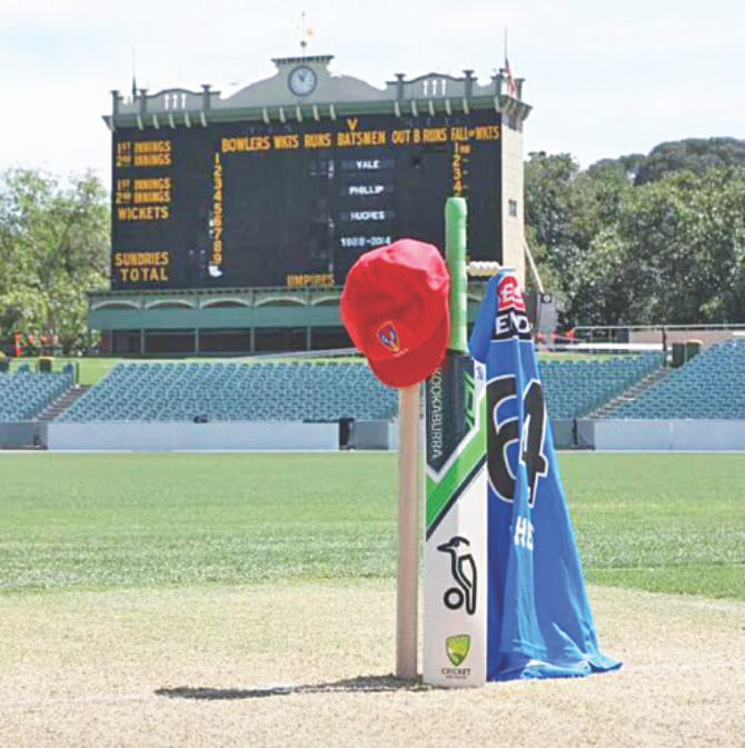 A bat is leaned against the stumps at the Adelaide Oval as part of the #putoutyourbat campaign which was marked around the cricketing world. PHOTOS: STAR/INTERNET