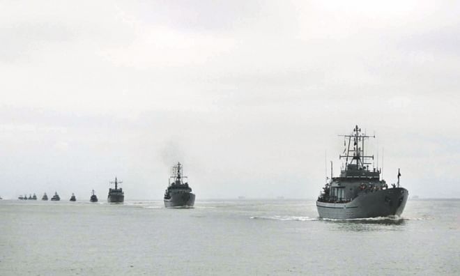Warships returning to the shore as the 16-day Exercise Sea Thunder 2014 concludes. Photo: Anurup Kanti Das 