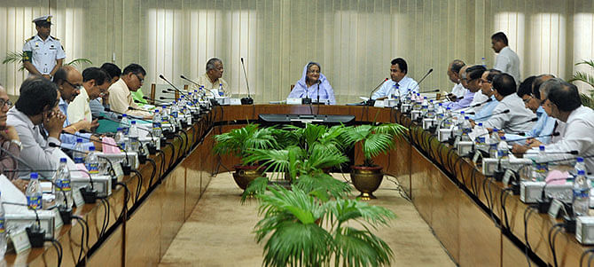 Prime Minister Sheikh Hasina speaks at a meeting of the Executive Committee of the National Economic Council at capital's NSC auditorium on Wednesday. Photo: BSS