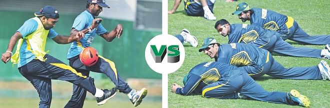 After missing Sri Lanka's T20 and ODI series against Bangladesh due to injury, Mahela Jayawardene (L) will be back in action in the opening Asia Cup match against holders Pakistan at Fatullah today. Photos: Firoz Ahmed 