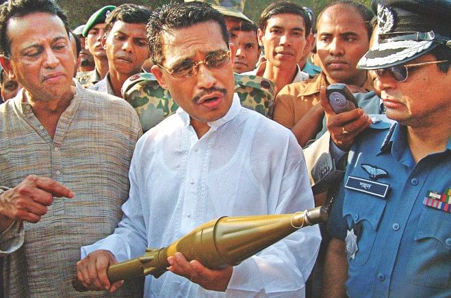 Right after the 10-truck arms haul in April 2004, then state minister for home affairs Lutfozzaman Babar appeared apparently too surprised to see the lethal weapons. Photo: File