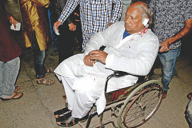 MP Chhabi Biswas at DMCH after an attack on his car.  Photo: Star 