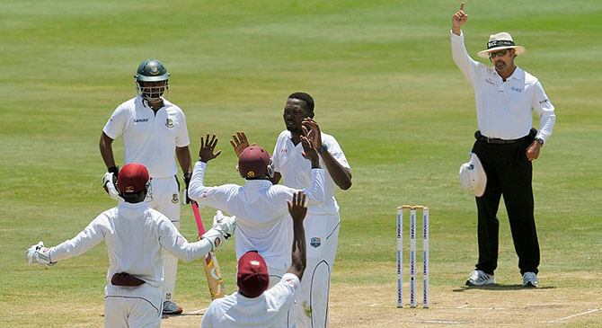 Tamim's wicket was the first domino as Bangladesh lost eight for 34 runs. Photo: West Indies Cricket Board
