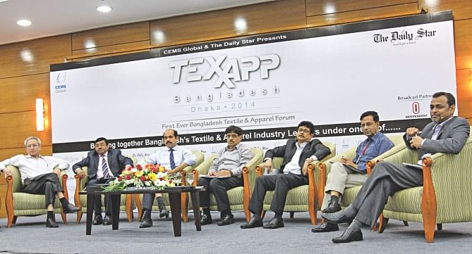 Analysts speak at a discussion on the garment industry organised by CEMS Global and The Daily Star at Bangabandhu International Conference Centre in Dhaka yesterday.  Photo: Star 