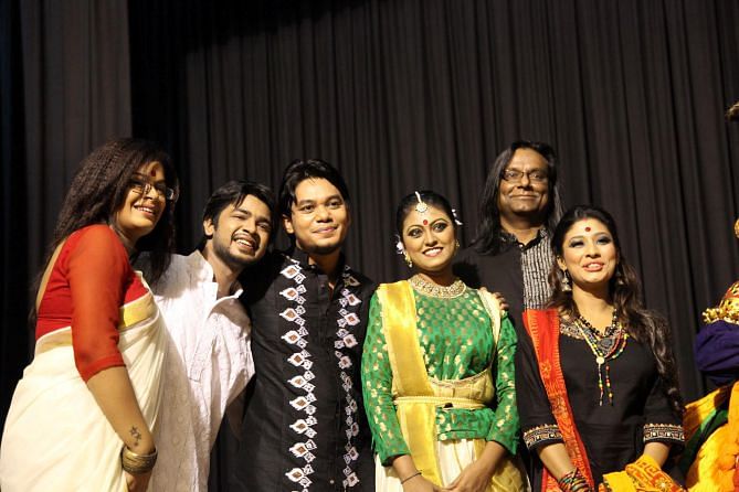 Bangladeshi artistes pose for a photo after the performance. 