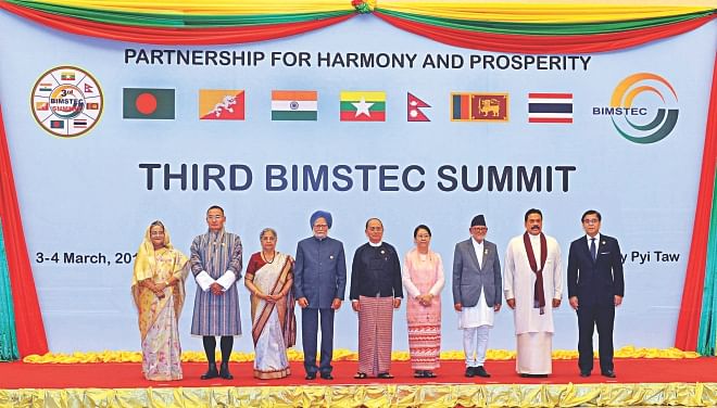 Heads of state and government of Bay of Bengal Initiative for Multi-Sectoral Technical and Economic Cooperation (Bimstec) countries meet at the Myanmar's capital Nay-Pyi-Taw on the eve of Bimstec summit yesterday.  Photo: PID