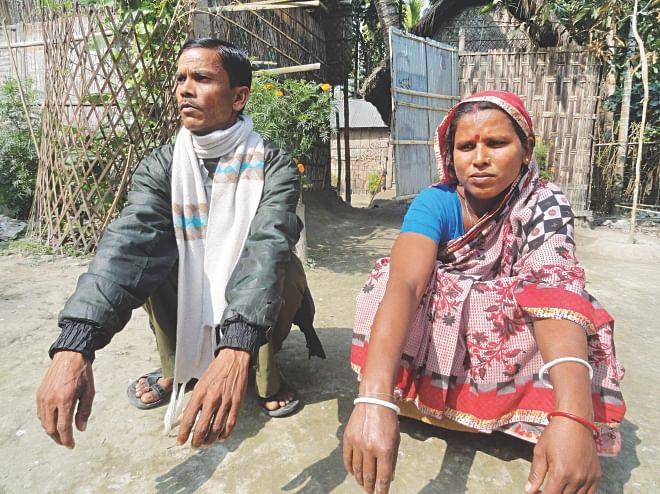 Bhabani Kanta Sen at Rasulpur of Patgram in Lalmonirhat. The Hindu family had to seek help of the police to ward off the aggression by the ruling party man. Photo: Star