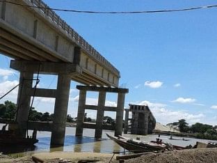 Though eight years have gone, construction of this much-needed bridge on the River Surma in Sunamganj town still remains incomplete. However, the authorities concerned said the bridge will be ready for traffic by June next year. Photo: Star