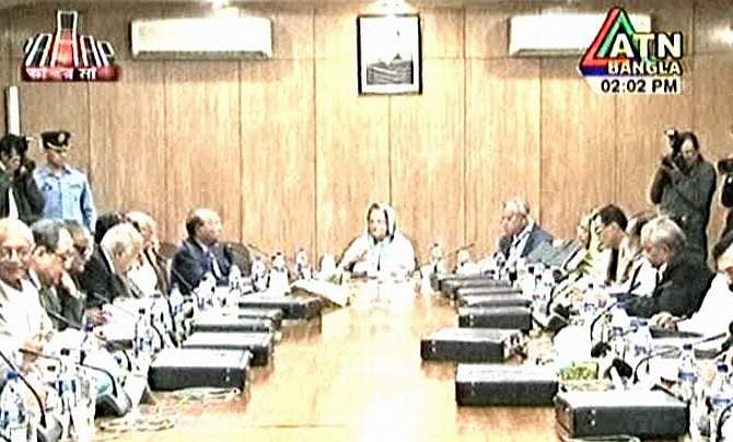 Prime Minister Sheikh Hasina presides over a cabinet meeting at Bangladesh Secretariat Monday. Photo: TV grab. 