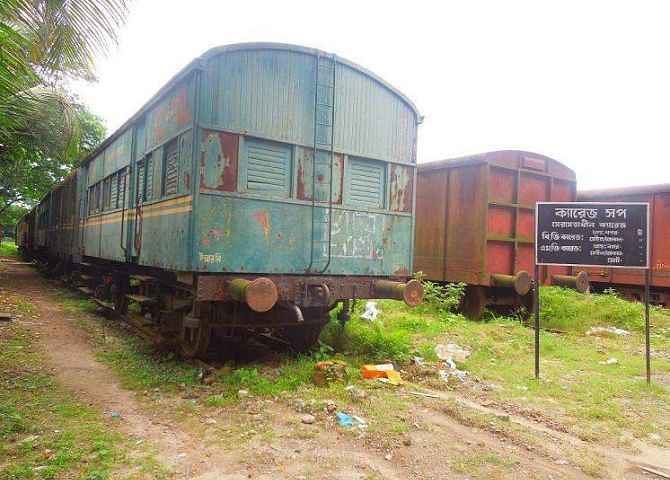 Damaged carriages and wagons are kept on the premises of Saidpur Railway Workshop as the authorities arranged massive repair work to make them usable for carrying more passengers ahead of the Eid ul Azha.  PHOTO: STAR
