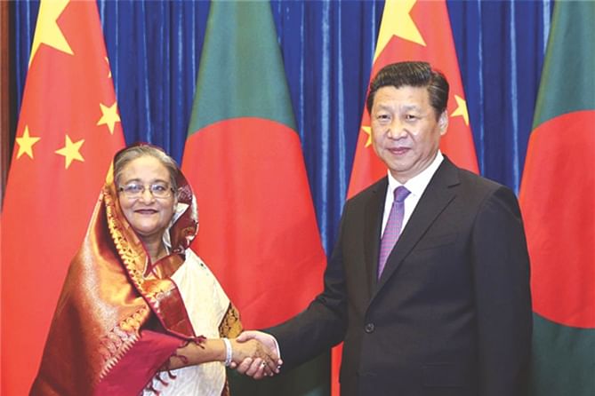 President Xi Jinping with visiting Bangladesh Prime Minister Sheikh Hasina