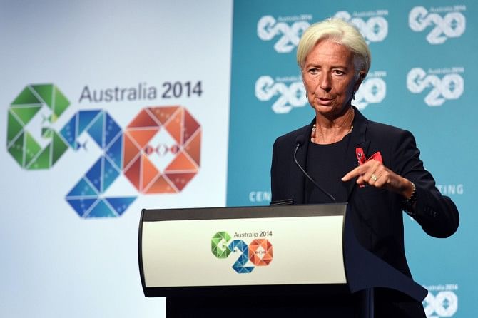 IMF Managing Director Christine Lagarde speaks at the end of the G20 Finance Ministers and Central Bank Governors Meeting in Cairns, Australia yesterday. Photo: AFP 