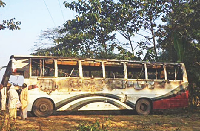 The bus that was firebombed. Photo: Anisur Rahman/Collected