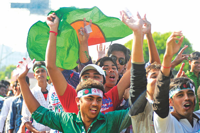 Khulna was gripped by cricket festivity, which sounded throughout the city, with fans turning up in numbers at the Sheikh Abu Naser Stadium and living a raucous environment for the past five days. Photo: Star