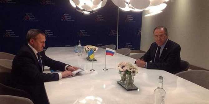 Russia's foreign ministry released this image of Sergei Lavrov meeting Ukraine's Andriy Deshchytsia. Photo: BBC