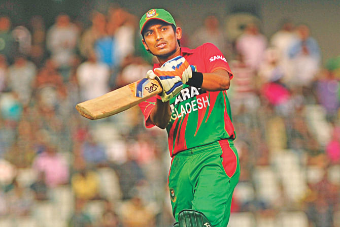 Missing out on a deserved century by just five runs was a big disappointment for Bangladesh opener Anamul Haque during the third ODI against Zimbabwe at Mirpur yesterday. But his swashbuckling 120-ball 95 enabled the Tigers to post a massive 124-run win and take an unassailable 3-0 lead in the five-match series.  Photo: Firoz Ahmed 