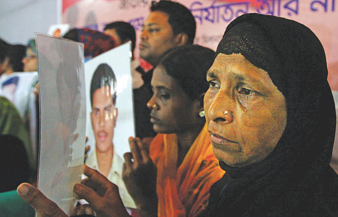In tears the parents, of three people who were made to disappear.  Photo: Palash Khan