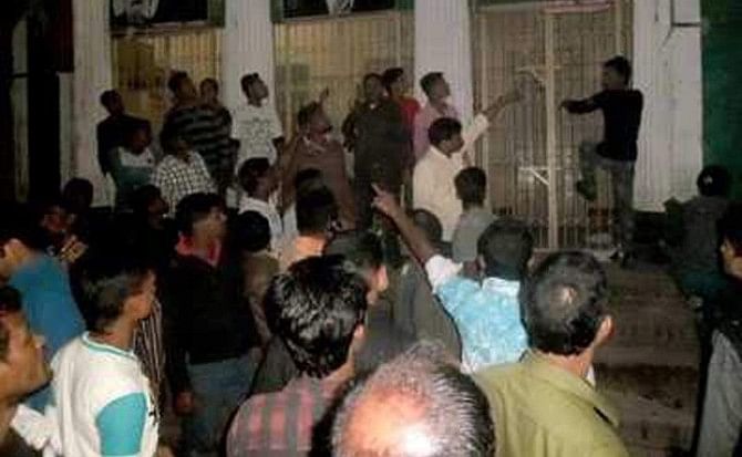 Activists loyal to Jatiya Party (JP) Chairman HM Ershad stormed the party's district unit office on Central Road in Rangpur city after a local leader of JP was stabbed allegedly by the supporters of a dissident leader on Tuesday night.   PHOTO: STAR
