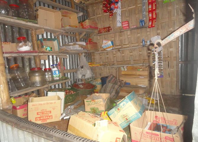 A grocery shop ransacked and looted by the gang at the village. Photo: Star