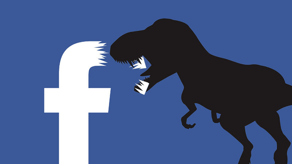 Facebook's privacy dinosaur (below) is slightly less terrifying than this one, and first appeared to users a few weeks ago, along with a privacy pop-up from the company. Photo: Facebook