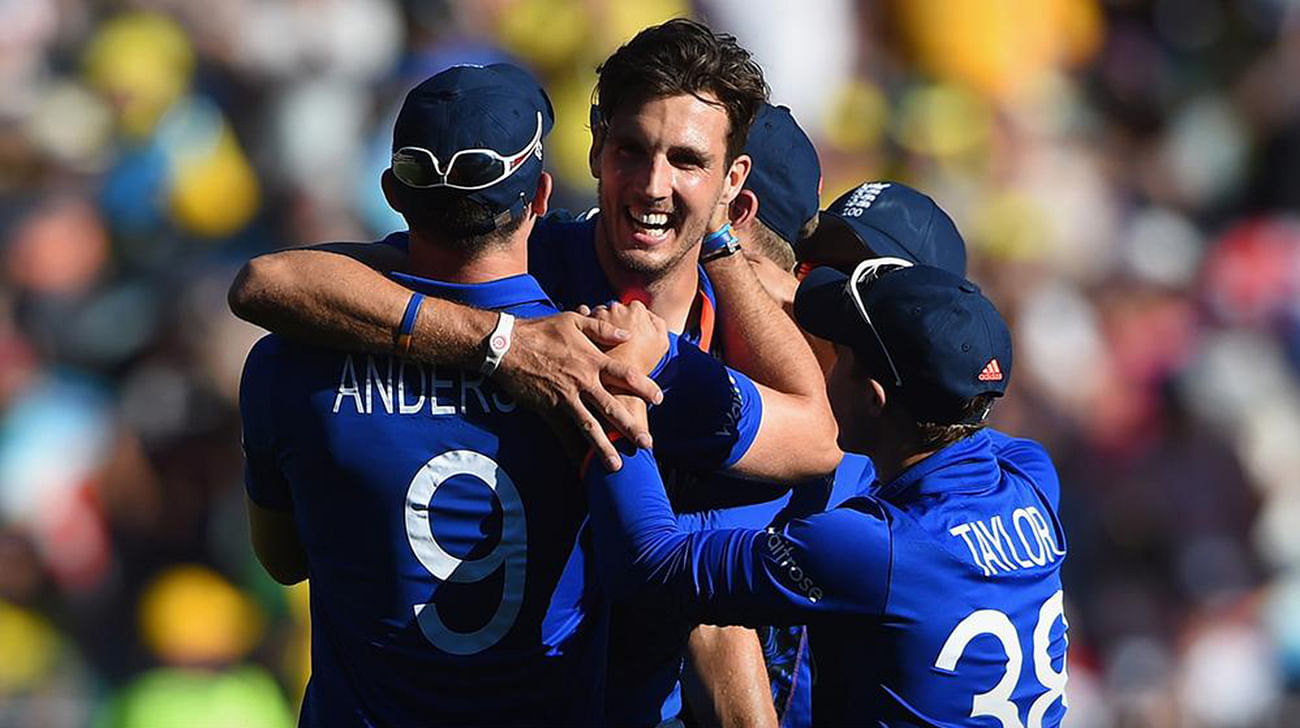 England bowler Steven Finn registered a hat-trick with the final three balls of the Aussie innings. Photo: Cricket Australia