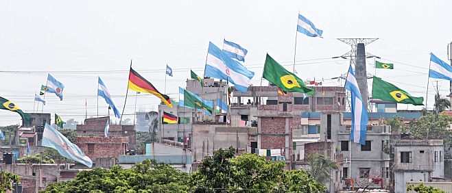 Latin American flags are dominating  Bangladeshi buildings. Photo: Sk Enamul Haq