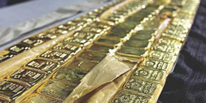 This July 23, 2013 photo shows the gold bars, which were seized from a man at Shah Amanat International Airport in Chittagong.