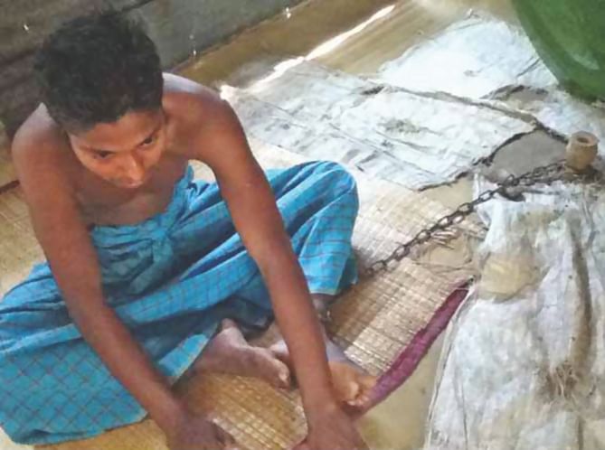 When he needs counseling and medication, 17-year-old Nasir is chained at his house.   Photo: Star