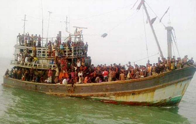 This STAR file photo taken on June 11 shows 120-foot trawler with 330 people on board set off for Malaysia from Moheshkhali coast in Cox's Bazar