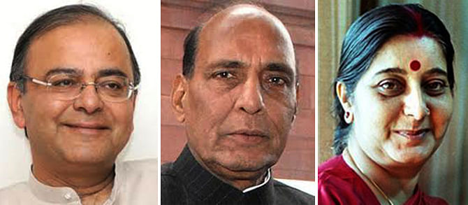 (From left) Arun Jaitley, Rajnath Singh and Sushma Swaraj