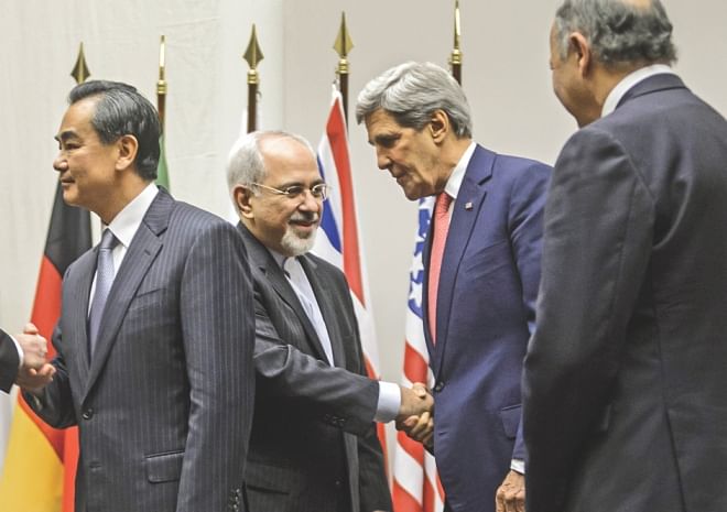 The United States and five other world powers had struck a deal with Iran that curtails its contentious nuclear program in exchange for limited relief from painful economic sanctions and marks the most significant accord between Washington and Tehran in more than a quarter-century. According to the US Secretary of State John Kerry the deal doesn't mention Iran to have a right to enrichment, but Iran's foreign minister, Javad Zarif, had expressed a different viewpoint as per international media reports. The deal also capped off nearly three months of a whirlwind diplomacy -- almost as swift as it was unprecedented -- following a decade-long global nuclear standoff with Iran and an extended history of failed negotiations.