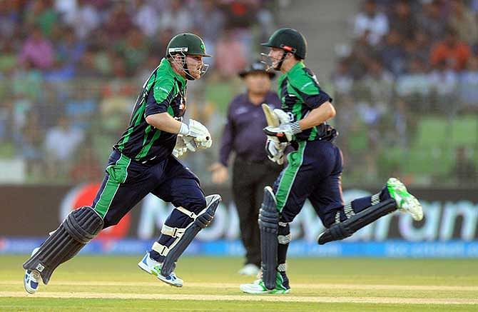 Paul Stirling and William Porterfield put 80 runs in Irish Innings against Zimbabwe in Sylhet World T20 match today. Photo: ICC