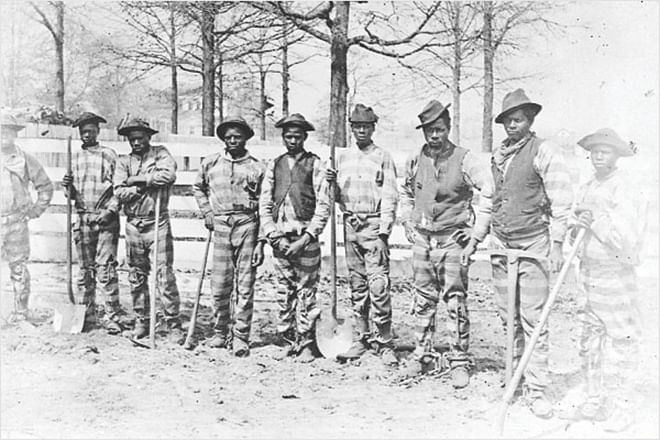 A southern chain gang, circa 1884-91. The Virginia Penitentiary, where Scott Reynolds Nelson argues John Henry was incarcerated, rented out convicts to the C&O Railroad for 25 cents a day. Photo: From Nelson's book "Ain't Nothing but a Man".