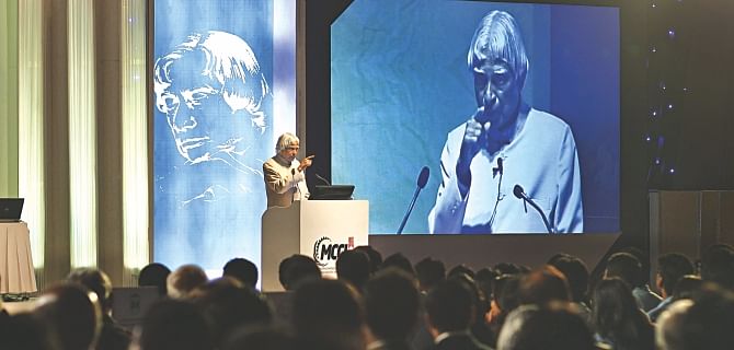 Former Indian president APJ Abdul Kalam speaking at the 110th founding anniversary celebrations of Metropolitan Chamber of Commerce and Industry held in the Sonargaon Hotel yesterday. Photo: Rashed Shumon