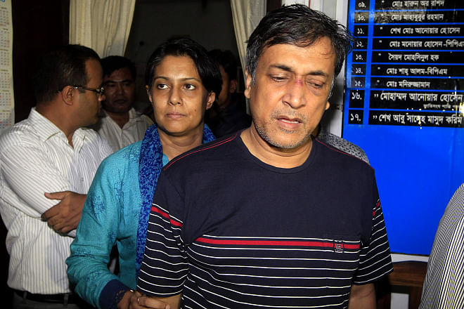 Siddique and his wife Syeda Rizwana Hasan leaving Dhanmondi Police Station after his abductors released him late Thursday night. Photo: Star