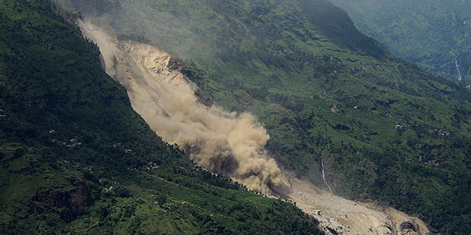 A landslide is seen in Sindhupalchowk district August 2. Photo: Reuters
