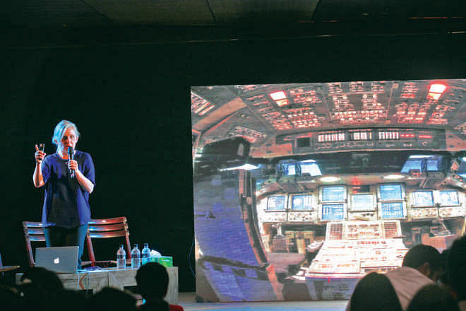 Lucy Hawking talking to her fans at the Hay Festival, Dhaka.Photo: Prabir Das