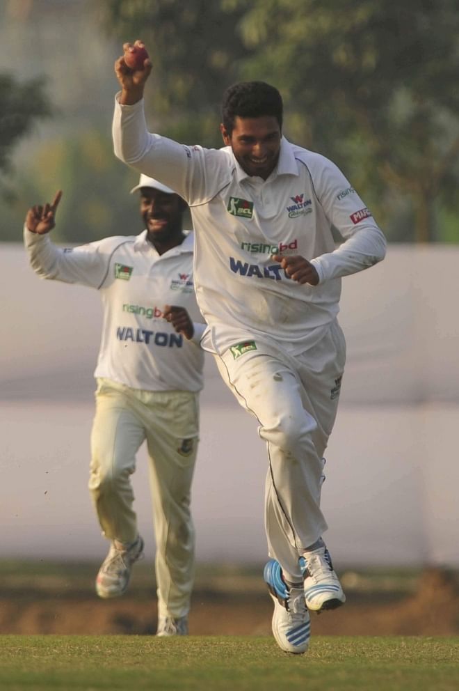 Central Zone captain Mahmudullah Riyad's fabulous bowling spell at the BKSP yesterday led his side to a 37-run win over South Zone. Riyad took five wickets in the fourth innings and finished with match figures of 12 for 190.  PHOTO: STAR 
