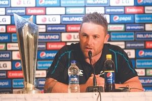 New Zealand skipper Brendon McCullum speaks at a press conference yesterday. PHOTO: STAR