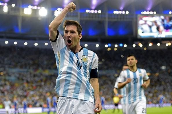 Argentina's forward and captain Lionel Messi celebrates after scoring his team's second goal during the Group F football match between Argentina and Bosnia Hercegovina at the Maracana Stadium in Rio De Janeiro during the 2014 FIFA World Cup on June 15, 2014. Photo: AFP/Getty Images