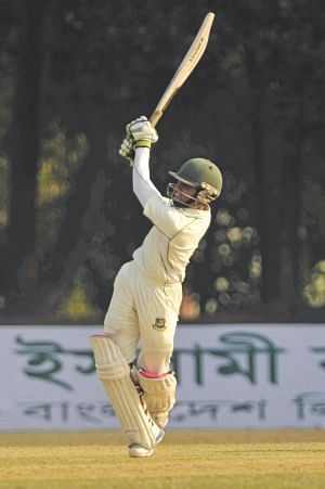 On a tough Day One for the batsmen at the BKSP which saw 25 wickets fall in the Bangladesh Cricket League yesterday, East Zone's Mominul Haque stuck out to produce a stroke-filled 94. Photo: Star 