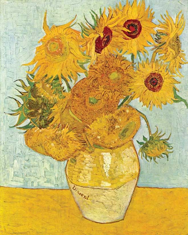Still Life, Vase with Twelve Sunflowers (August 1888) by Vincent van Gogh. 