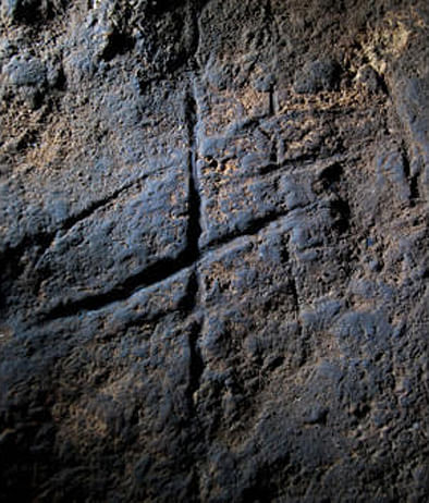Neanderthal rock engraving from Gorham's Cave, Gibraltar. (Courtesy of Stewart Finlayson)