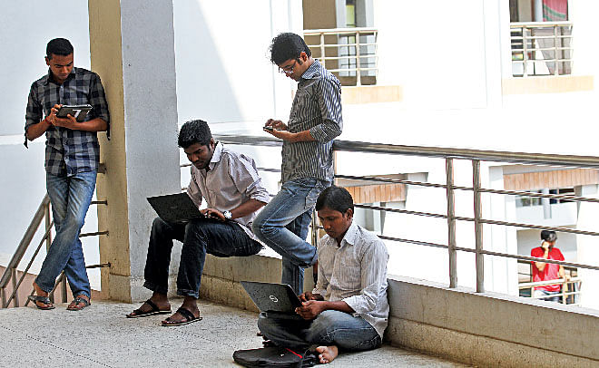 University students are using free high speed internet connection. Photo: Prabir Das