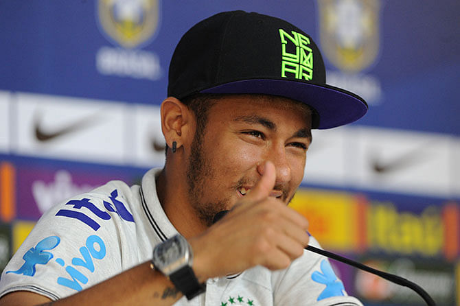 Brazil's Neymar gestures during a press conference in Teresopolis, Rio de Janeiro state, Brazil on July 2, 2014. Photo: Getty Images