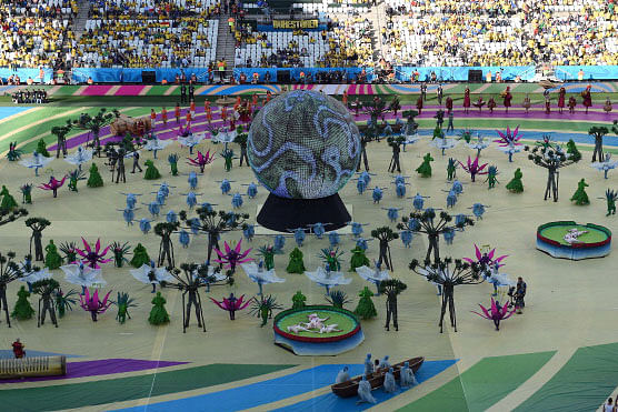 Performers take part in the opening ceremony of the 2014 FIFA World Cup at the Corinthians Arena in Sao Paulo on June 12 prior to the opening Group A football match between Brazil and Croatia. Photo: AFP/Getty Images